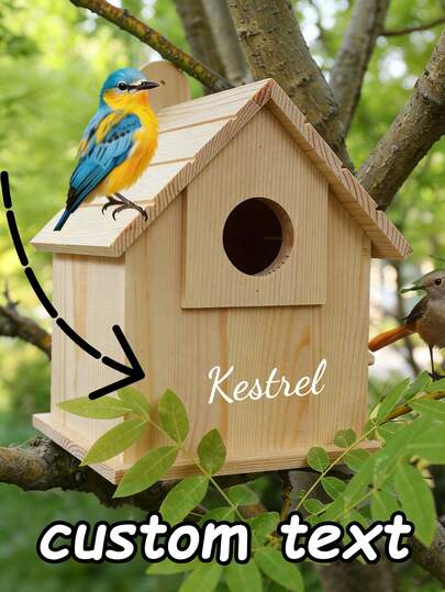Customized Name Bird House, Can Be Hung, Rainproof, DIY Outdoor Solid Wood Bird House, Personalized Courtyard Hanging Mini Bird Nest, Suitable For Sparrows, Long Tailed Parrots, Birds, Hummingbirds, Both Indoor And Outdoor Use, Made Of Pure Handmade Natural Wood To Prevent Falls And Be Durable,