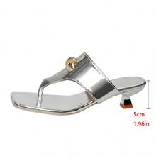 2026新款女士银色高跟鞋，金属扣时尚优雅女士人字拖凉鞋，适合旅行、外出、度假 - 銀色 - 查看 8