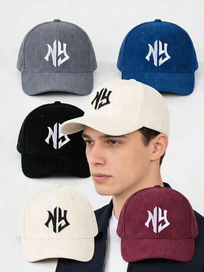 1pc Corduroy Embroidered Hat, Minimalist Fashion Versatile Baseball Cap