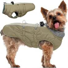 1pc Warm Dog Jacket With Chest Strap, Waterproof Reflective Dog Coat, Suitable For Small, Medium And Large Dogs, Fleece High Collar Winter Jacket With Zipper, Pet Winter Warm Clothes - Apricot - View 12