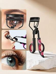 CIMACA 睫毛夹和睫毛膏刷套装（包含3支刷子），硅胶垫和符合人体工程学的手柄化妆工具，不锈钢睫毛夹配有柔软的硅胶垫，适合日常和旅行化妆 - 黑色 - 查看 2