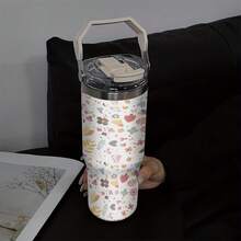 1pc/5pcs 30oz Stainless Steel Floral Insulated Tumbler, Suitable For Mother's Day, Easter, Valentine's Day, Theme Parties, Birthdays And Other Holidays. Floral Print Design, Keeps Drinks Hot/Cold, Fashionable Style. Multifunctional Cup For Daily Use! Ergonomic Handle Design, Anti-Drop , Easy To Clean. - Multicolor - View 4