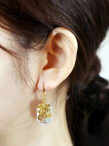 1 Pair Women's Sparkling Cubic Zirconia Faux Pearl Pendant Earrings, Valentine's Day Gift - Yellow Gold - View 3