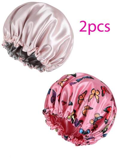2 PCS Satin Bonnets Double Layer Sleeping Silk Bonnet