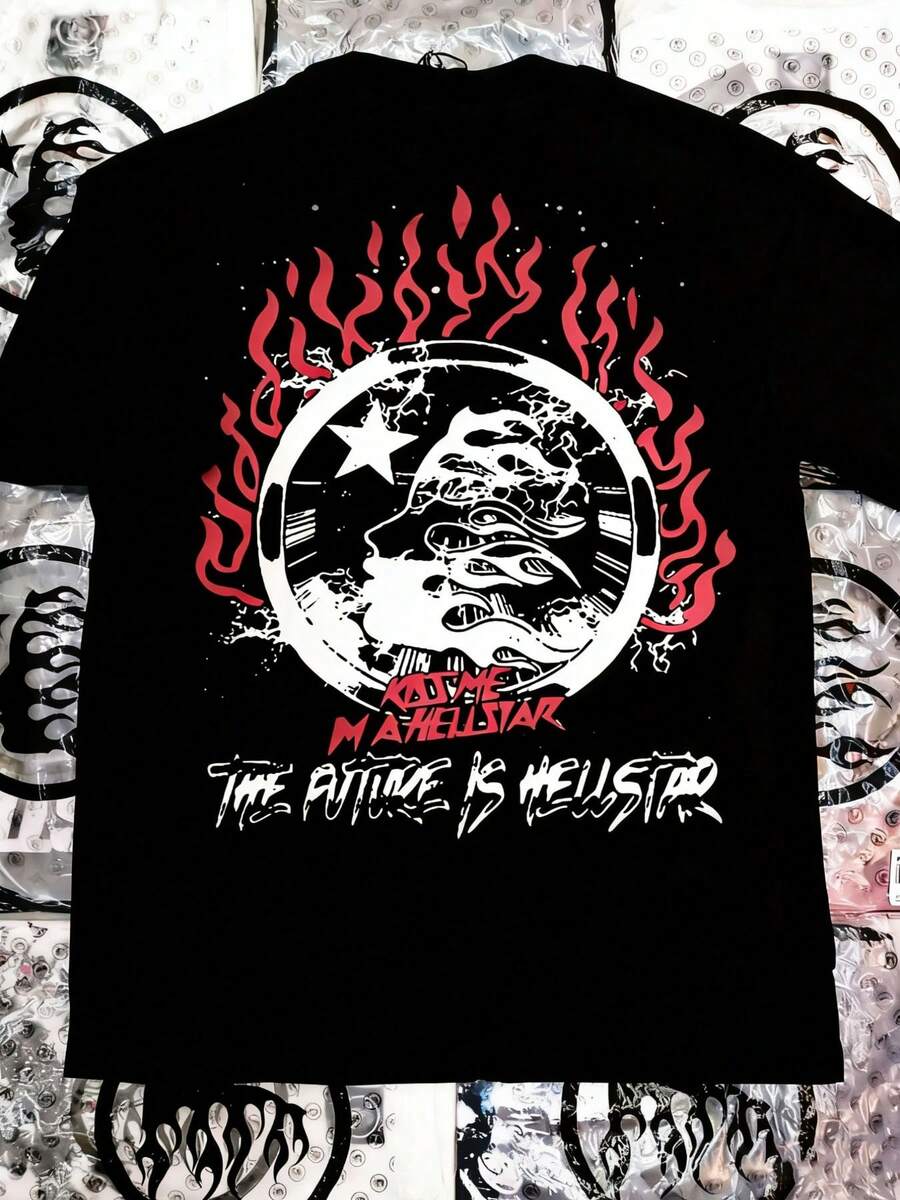 Hellstars The Future Is Hellstars Back Print Y2K Graphic T-Shirt,220g 100% Cotton,Round Neck Short Sleeve,Black Streetwear Essential For Summer Going Out,Unisex Style - Black - View 1