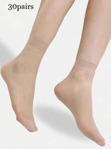 10 Pairs Women Sheer Nylon Ankle Socks, Thin Transparent Short Socks For Spring And Summer, Black And Nude Colors, Casual Design - Beige - View 12