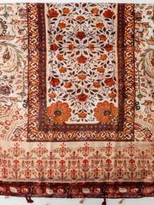 Women's Retro French Ditsy Floral Scarf, Soft Chiffon Floral Shawl Wrap, Caramel Color - Orange - View 5