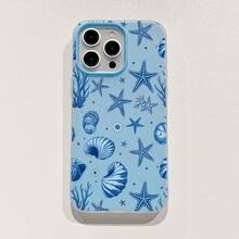 1pc Minimalist Ocean Life Pattern TPU+PC Dual-Layer Blue Jelly Phone Case, 2.5mm Thick, Protective & Fashionable, Suitable For Both Men And Women, Ideal Choice For Summer, Cute Macaron Colors, Compatible With IPhone 11 12 13 14 15 16 16Pro 16ProMax/17, - Blue - View 5