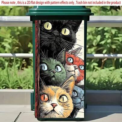 1 miếng dán thùng rác hình mèo dễ thương - Miếng dán thùng rác bằng nhựa tự dính, kích thước 14.57 x 32.28 inch, dễ lắp đặt, sử dụng trong nhà/ngoài trời, thùng rác ngoài trời, thùng rác trong nhà, thiết kế dành cho game thủ, miếng dán dễ lắp đặt.