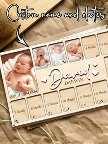 1 pieza Marco de fotos personalizado para el 1er cumpleaños del bebé (solo el marco), Marco de fotos collage de hitos de crecimiento del bebé personalizado, regalo perfecto para cumpleaños, aniversario de bodas - Púrpura polvoriento - Ver 7