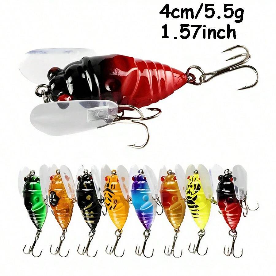 1个逼真蝉形钓鱼饵 - 4厘米/5.5克，3D全息眼睛，仿生蝉形，逼真的游泳动作，耐用结构，适用于包括鲈鱼、白斑狗鱼等在内的各种鱼类。 - 彩色 - 查看 1