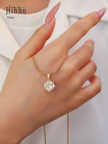 Hihho 1件圆形镶钻蛇骨链项链，镀金奢华款，适合不同场合和风格 - 圓形 - 查看 14