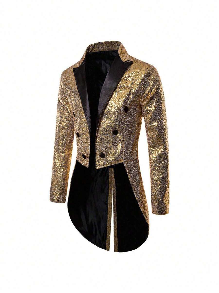 Costume de soirée pour hommes, smoking, banquet, représentation, design mode pailleté, veste de costume pour hommes - Doré - Voir 1