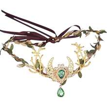 Handmade Fairy Antler Crown Elf Flower Headpiece Woodland Leaf Tiara Circlet Forest Headband For Renaissance Halloween Cosplay Festival Accessory Green - Multicolor - View 12