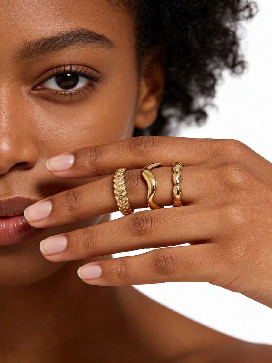 Camhanno 1枚创新型不锈钢开口戒指，适合作为送给女朋友的礼物 - 款式1 - 查看 1