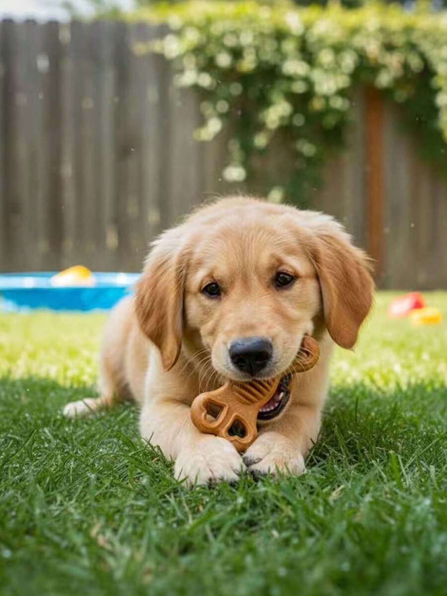 幼犬磨牙玩具，带纹理的狗骨头有助于牙齿健康生长和互动玩耍，材质耐用，轻巧易握，可爱的心形设计 - 彩色 - 查看 1