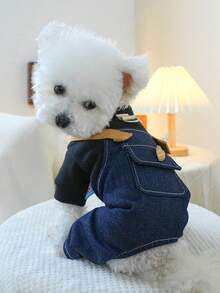 1件装宠物朋克风背带裤，适合小型犬，黑色 - 黑色 - 查看 5