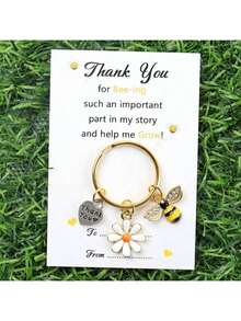 1个蜜蜂主题感谢钥匙扣，蜜蜂图案教师节贺卡，适合作为生日、婚礼、教师节和毕业礼物，带有拥抱图案和蜜蜂设计，返校季汽车装饰挂件，可爱哥特式Y2K风格 - 彩色 - 查看 8