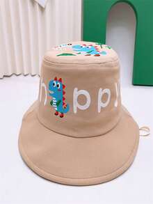 1pc Kids Dinosaur Embroidered Bucket Hat, Boys/Girls Happy Letter Print Sun Protection Cap - Dinosaur Fisherman's Hat - View 12