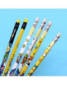 12pcs Creative Funny Cartoon 2B Wooden Pencils With Erasers, Suitable For Back To School, Students - Multicolor - View 4