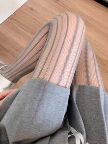 1 Pair Retro Romantic Vertical Striped Hollow Out Women Pantyhose, Sexy Slim Fit Tights - Multicolor - View 5