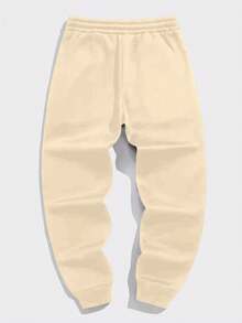 Los Angeles LA Men's Casual Sweatpants With Pocket, Flannel, Regular Fit, And Drawstring - 杏色 - 查看 3