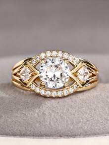 1 PC Fashion Cubic Zirconia Ring For Women For Wedding Engagement Jewelry Valentine's Day Gift - Gold - View 5