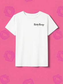 Whysmera SHEIN X Betty Boop 女士圆领卡通字母印花休闲百搭日常短袖T恤 - 白色 - 查看 1