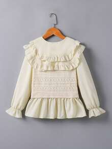 Tween Girl Ruffled Frill Collar Blouse, Sweet Layered Look Princess Style Top - Apricot - View 2