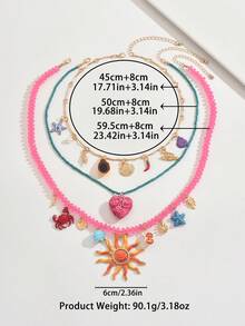 3pcs Bohemian Handmade Beaded Necklace Set With Crab, Heart, Starfish, Avocado Pendants, Cute Beach Vacation Necklace With Lobster, Shell, Chili Pepper Beads For Women, Handmade With Slight Bead Color Imperfections - Multicolor - View 3
