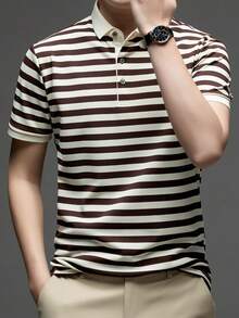 Pro Man Men's Striped Knit Polo Shirt - Fashionable & Comfortable - Knitted - Mocha Brown - View 4