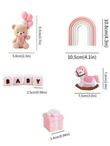 1 pièce Décoration de gâteau en forme d'ours en peluche rose avec nœud, décoration de gâteau en forme de ballon d'ours de dessin animé, décoration de table de dessert pour fête d'anniversaire d'enfants, cadeau de baby shower, pas un jouet. Ne convient pas aux enfants de moins de 14 ans. Tenir à l'écart des enfants. - Multicolore - Voir 3