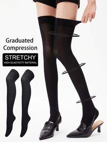 1 Pair Women's Thigh High Compression Socks, Gradient Pressure, Lightweight & Breathable, Closed Toe Non-Slip, Soft Warm Stockings - Multicolor - View 1