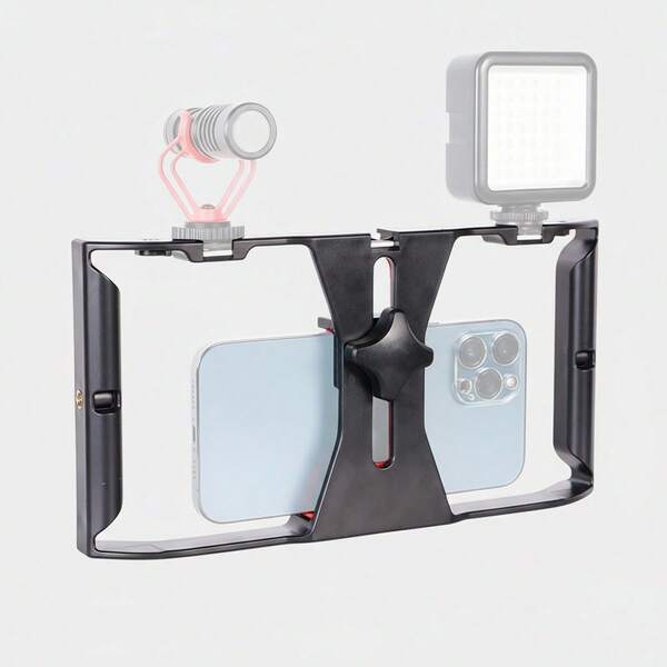 可调节大尺寸智能手机摄影配件，带三脚架和补光灯，全新专业智能手机拍摄稳定器框架手持云台相机三脚架，适用于智能手机视频和照片拍摄，生日周年纪念礼物