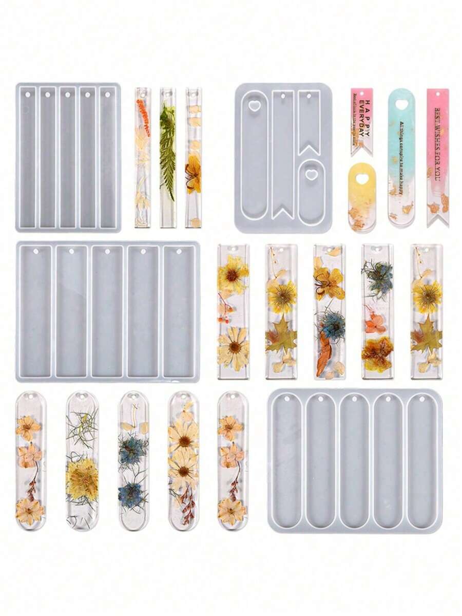 1pc DIY Crystal Epoxy Resin Bookmark Mold, Rectangular, Oval, Triangle, Tassel And Heart Shaped Silicone Mold - White - View 1