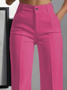 Fashionable Versatile Solid Color Straight Leg Pants Spring - Hot Pink - View 2