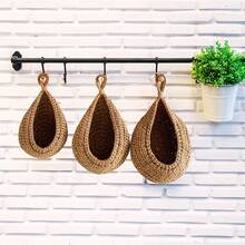 1pc/3pcs/6pcs Hanging Wall Vegetable & Fruit Basket, Bohemian Style Handwoven Linen Basket, Flower Pot Hanging Basket, Bird Nest Wall Hanging Mesh Bag, Handcrafted Wall Hanging Basket With Ring, Versatile Home Essential For Kitchen Storage, Decoration, Wall Decor, Living Room, Entryway, Housewarming & Birthday Gift - Multicolor - View 11