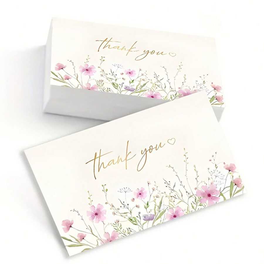 24/48 Buah Kartu Ucapan Terima Kasih Motif Bunga Cantik, Kartu Bisnis Kecil, Kartu Kemasan Hadiah, Cocok untuk Ulang Tahun, Pernikahan, Wisuda, Kertas Warna Campuran