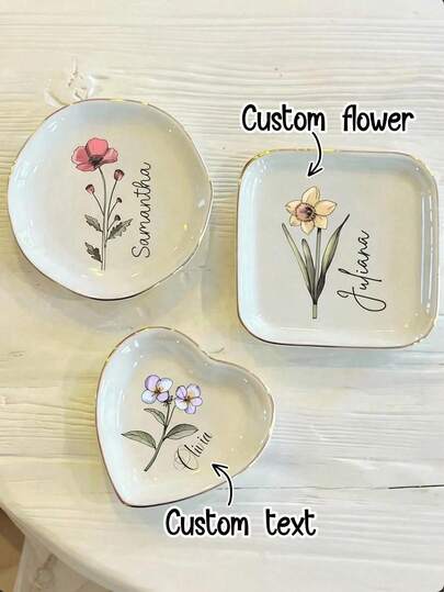 Personalized Floral Jewelry Tray, Customized Watercolor Flower Ring Tray, Personalized Birthday Jewelry Tray, Customized Ceramic Ring Tray, Customized Jewelry Tray, Personalized Wedding Ring Tray, Gift For Friends, Birthday Gift, Bridesmaid Gift, Best Friend Gift, Colorful, Cute, Kawaii, Y2K, Fashion, Unisex, Casual, Customized