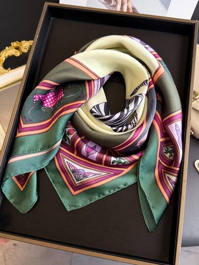 1 Pc New Luxury Classic Zebra Animals Print Hijab Thin Sunscreen Shawl Women Hair Kerchief Imitation Silk Square Scarf Handbag Bandana Suitable For Beach, Street, Daily, Vacation,Decoration Ribbon.