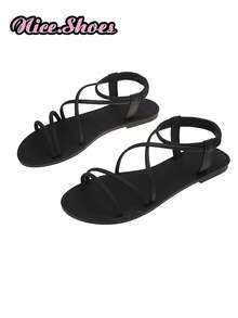2026 New Lace-Up Flat Sandals, Casual Comfortable Daily Wear Simple Design, Suitable For Outings And Daily Matching - Black - View 6