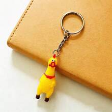 1 pieza Llavero de pollito chillón, llavero de goma personalizado con broma divertida y novedad, llavero de estrés con diseño de pollito de dibujos animados, accesorio para llaves de coche, billetera, mochila y bolso - Multicolor - Ver 6