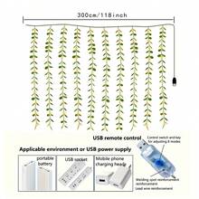 1pc,90LED Willow Decoration Lights ,Simulation Plant Curtain String Lights,Outdoor LED Hanging Lights,8 Mode Twinkle Fairy String Lights,With USB Plug Christmas Decorative Lights,For Garden Patio Wedding Jungle Party Festival Decor Light(Not Including Batteries) - Dây đèn LED - Xem 4
