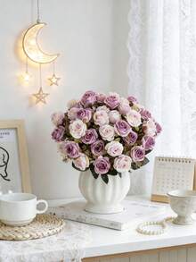 1朵仿真玫瑰，人造花，家居，餐厅，客厅，户外花园装饰，花艺，摄影道具，秋季，春季，花瓶，花墙，花环，婚礼花束，婚礼装饰，DIY花环材料，生日派对装饰材料，家居装饰配件，情人节 - 紫色 - 查看 7