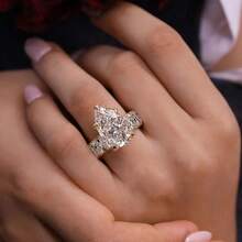 18K镀金镶嵌奢华立方氧化锆水滴形鸡尾酒戒指（女士款） - 金色 - 查看 5