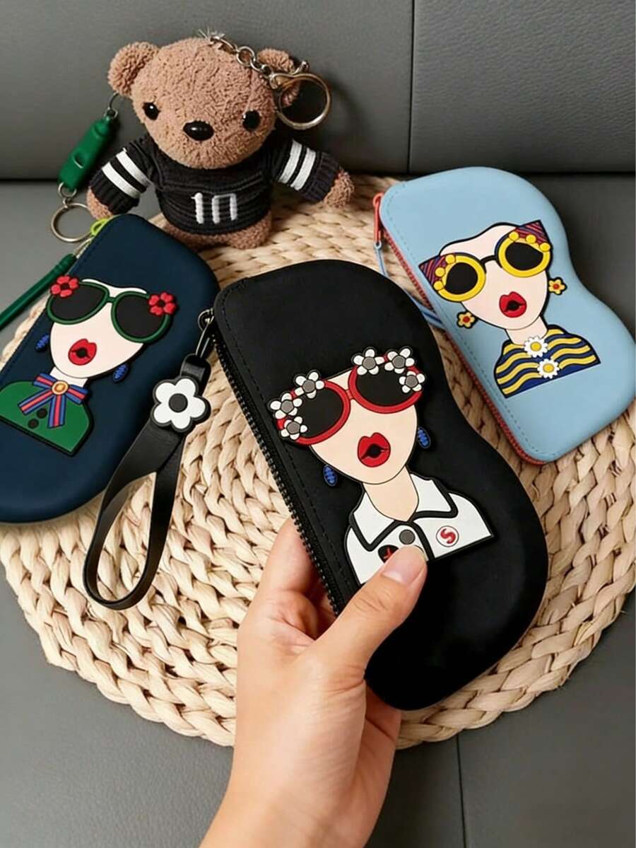 1个时尚便携眼镜收纳袋，带挂钩防丢眼镜盒，轻便实用日常通勤旅行眼镜整理袋，通用眼镜配件 - 彩色 - 查看 1