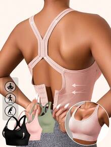 3Pcs Seamless Shock-Absorbing Sports Bra, X-Back Wireless High Support, Lightweight Breathable Running Workout Tank Top - Multicolor - View 3