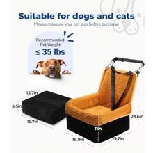 Asiento de Coche para Perros pequeños y medianos Asientos de Espuma viscoelástica para Perros de hasta 35 Libras Cama de Viaje para Mascotas con Funda Impermeable extraíble cinturón de  y - Marrn - Ver 3