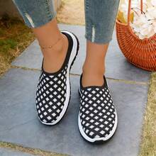 Giày lười nữ họa tiết Argyle thời trang, chất liệu lưới thoáng khí, đế dày nhẹ, phù hợp mang hàng ngày. - màu đen - Xem 2