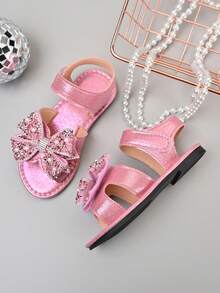 2026 New Girls Butterfly Sandals, Summer Princess Style Pink Rhinestone Open Toe Hook And Loop Shoes - Pink - View 3